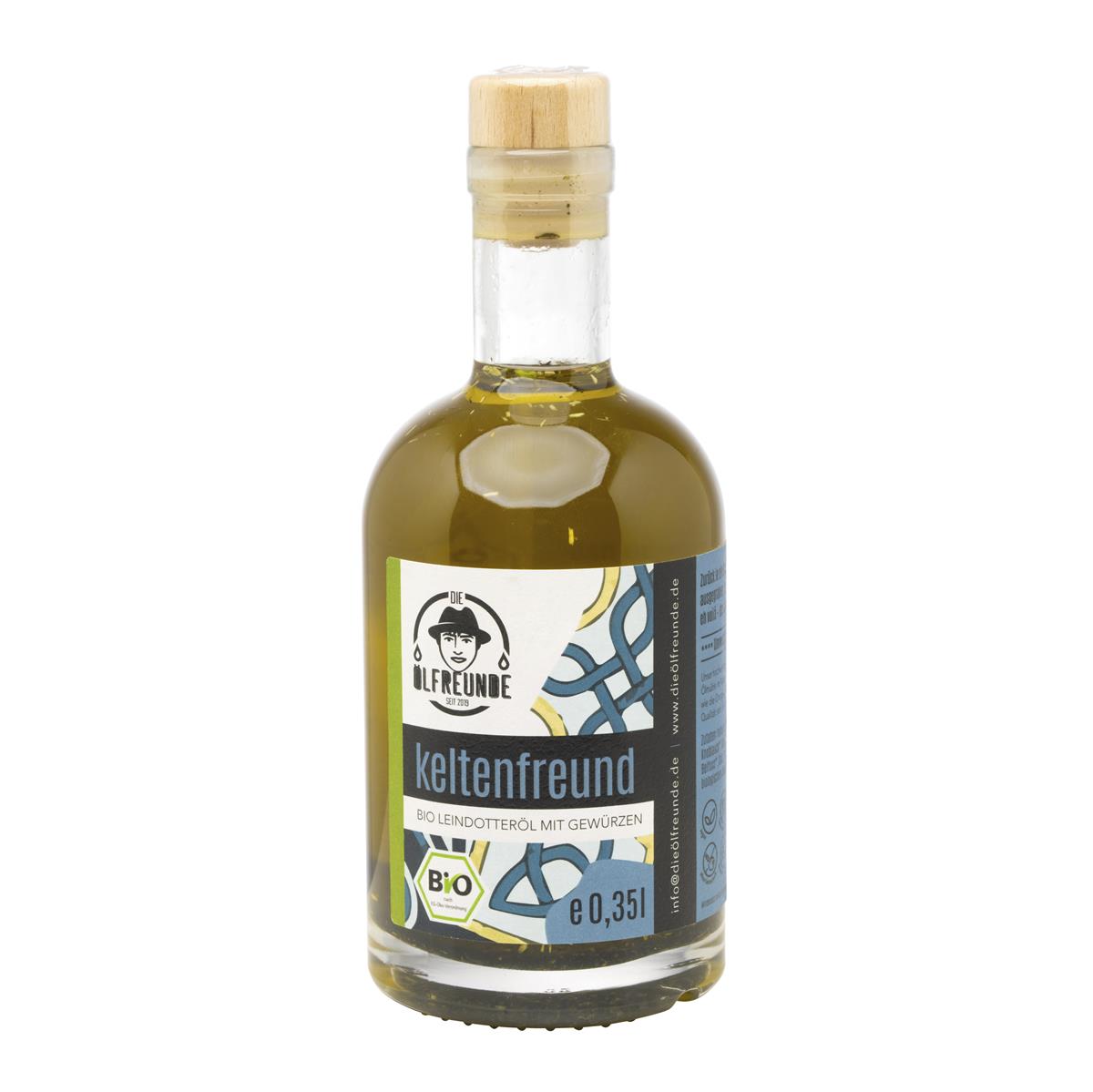 350-ml-Flasche Bio-Leindotteröl mit Gewürzen der Marke Die Ölfreunde