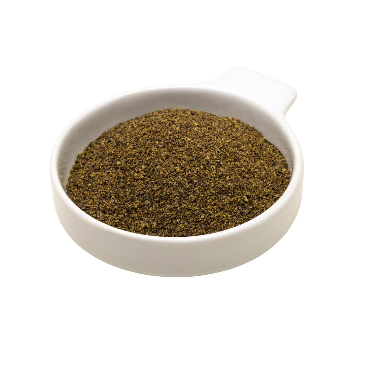 Eine weiße Keramikschale mit Bio-Pferdehanffutter.