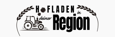 Logo 'Hofladen in deiner Region' mit einer Traktorillustration, umgeben von zwei Weizenähren.