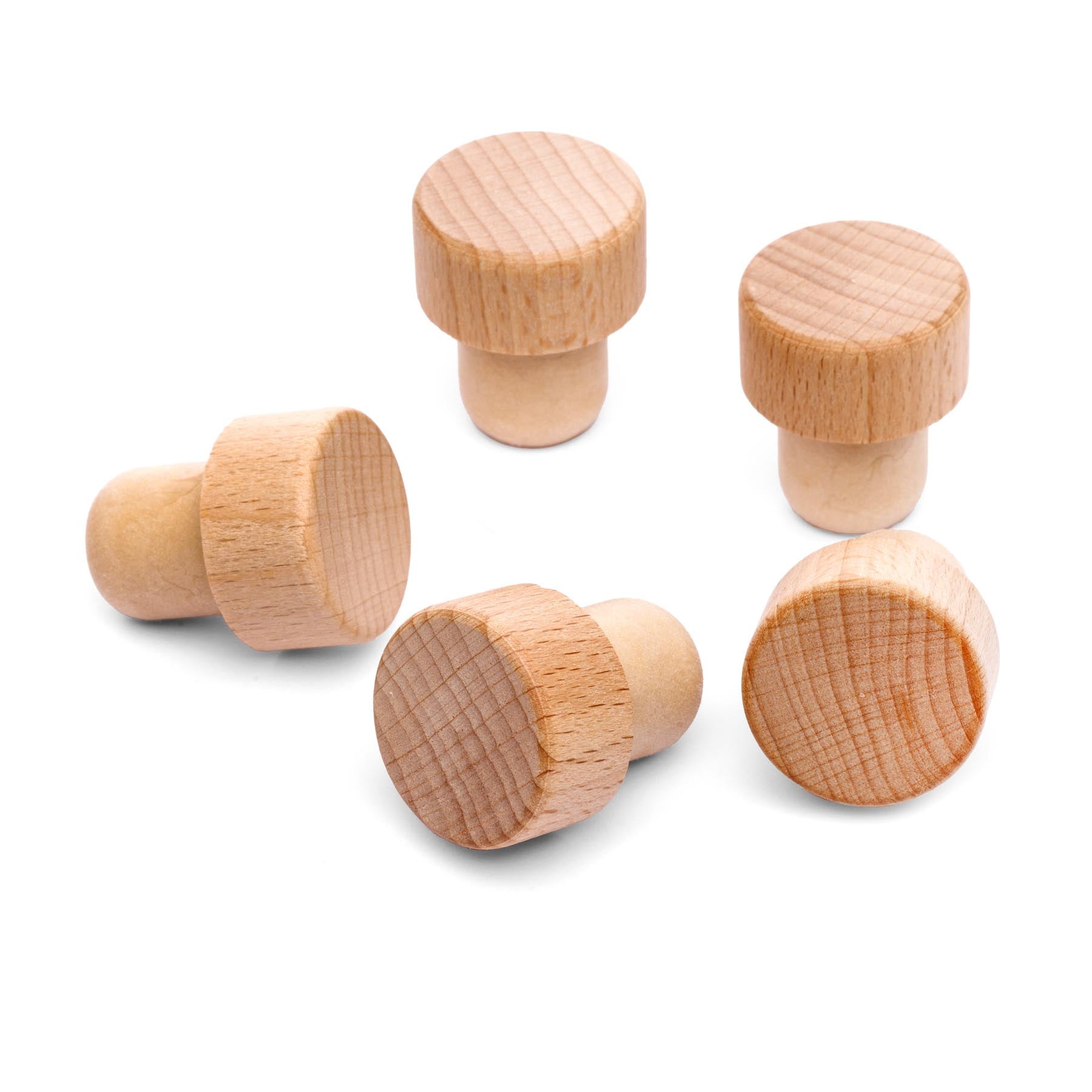 5 Holzgriffkorken 19 mm ohne Ausgießer.