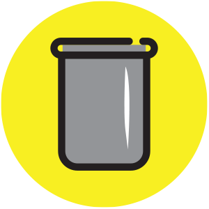 Gelbes Icon mit einem grauen Eimer in der Mitte.