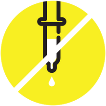 Ein Gelbes Icon mit einer durchgestrichenen Spritze, was das verwenden keiner Zusatzstoffe symbolisieren soll.
