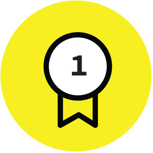 Gelbes Icon mit einer weißen Auszeichung und einer 1 in der Mitte. Symbolisiert die Qualität.