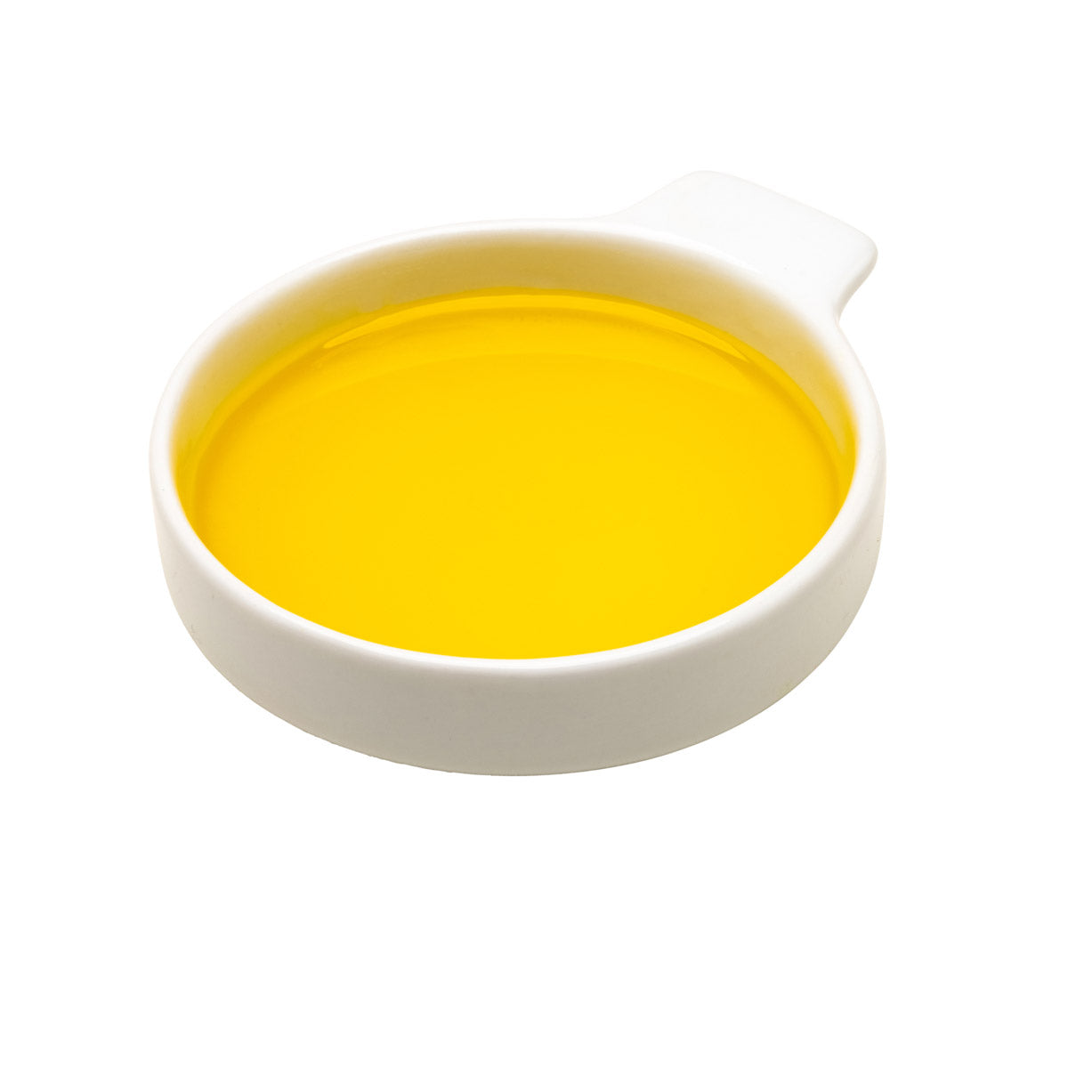 Eine weiße Keramikschale mit gelben Rapsöl.