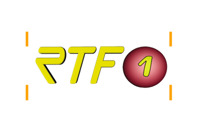 Das Logo von RTF 1 in gelb, roter Farbe, vor einem transparenten Hintergrund.