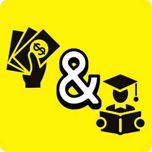 Gelbes Icon das studieren und Geld verdienen symbolisiert.