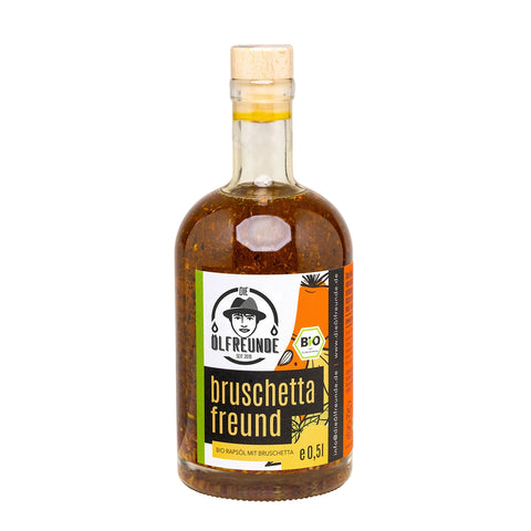 Flasche Bio Bruschettafreund 500 ml – kaltgepresstes Bio-Rapsöl mit Bruschettagewürz von Die Ölfreunde